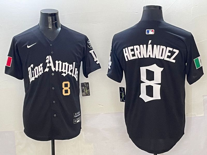 Men Los Angeles Dodgers 8 Hernandez Black Five generations Joint Name 2025 Nike MLB Jersey style 4